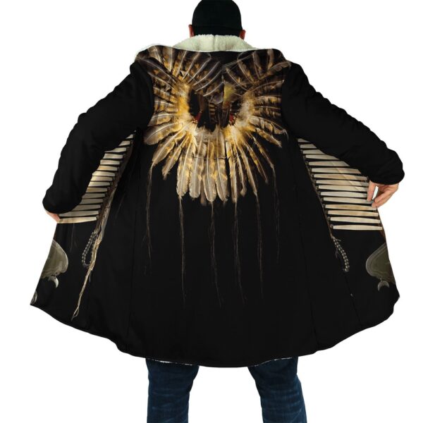 Native American Coat, Black Pattern Feather Native American 3D All Over Printed Hooded Cloak Coat