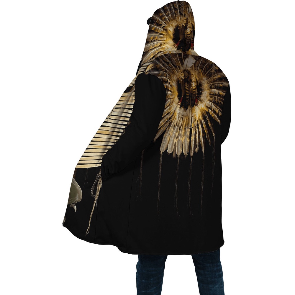 Native American Coat, Black Pattern Feather Native American 3D All Over Printed Hooded Cloak Coat