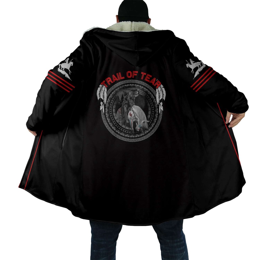 Native American Coat, Black Trail Of Tear Native American 3D All Over Printed Hooded Cloak Coat Native American Coat, Black Trail Of Tear Native American 3D All Over Printed Hooded Cloak Coat