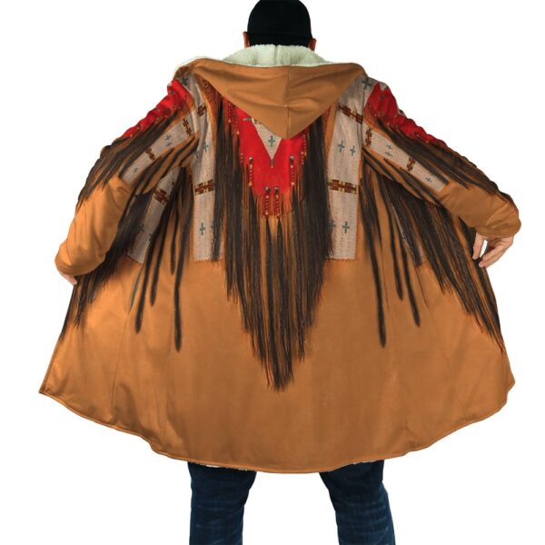Native American Coat, Brown Elegance Native American 3D All Over Printed Hooded Cloak Coat