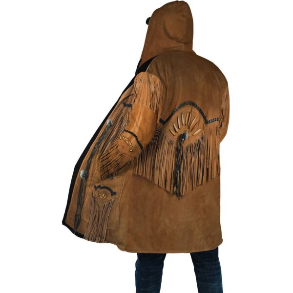 Native American Coat, Brown Native American All Over Printed Hooded Cloak Coat