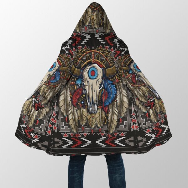 Native American Coat, Buffalo Skull Native American 3D All Over Printed Hooded Cloak Coat
