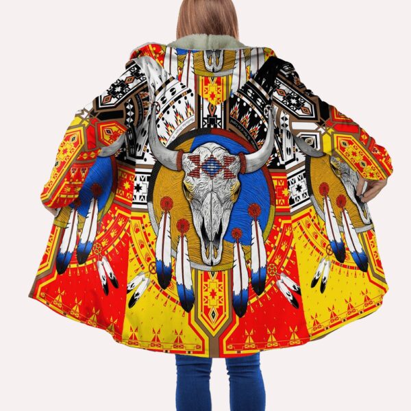 Native American Coat, Bull Skull Native American All Over Printed Hooded Cloak Coat, Native American Hoodies