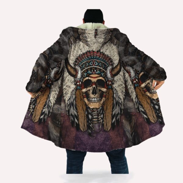 Native American Coat, Chief’s Skull Native American 3D All Over Printed Hooded Cloak Coat
