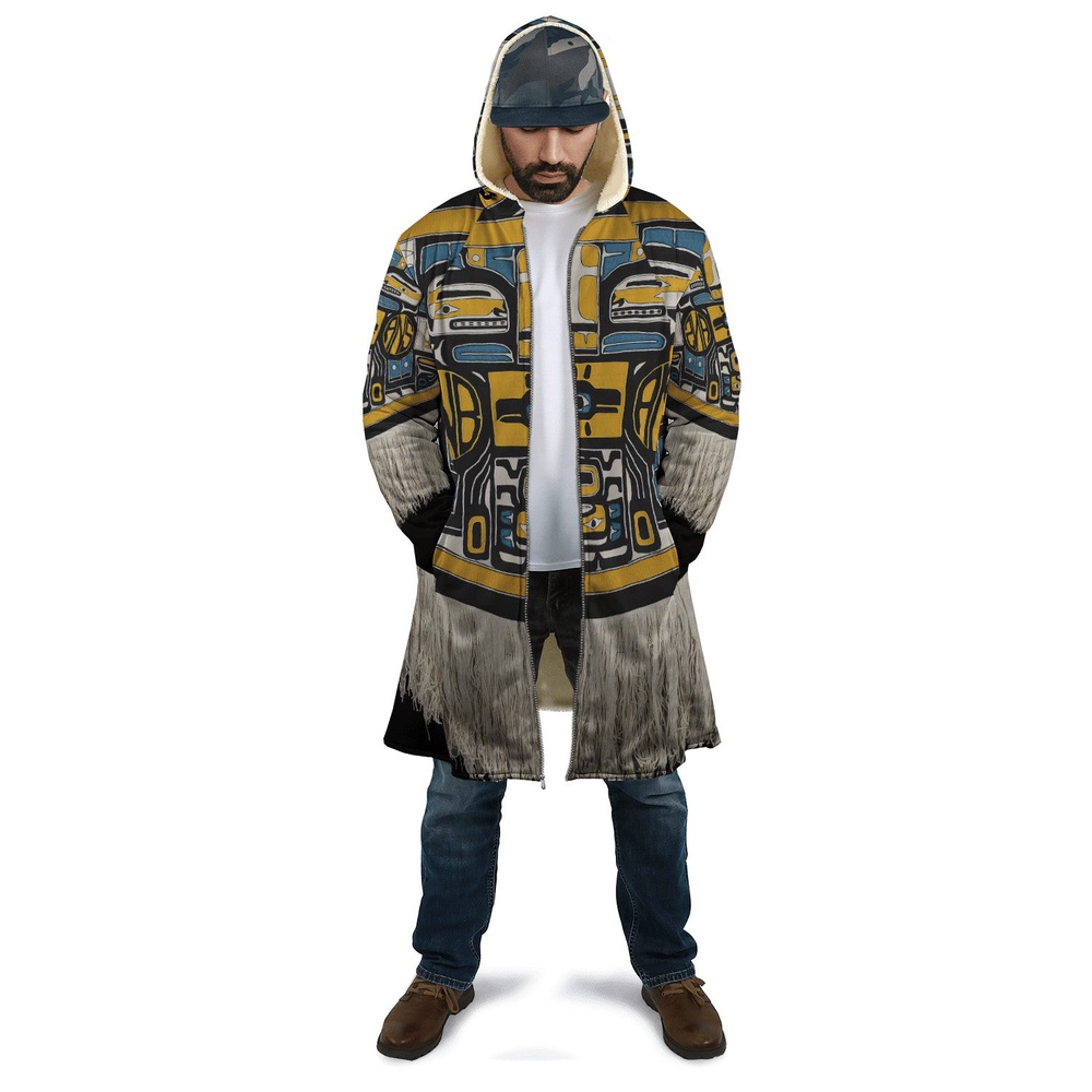 Native American Coat, Classic Pattern Native American 3D All Over Printed Hooded Cloak Coat