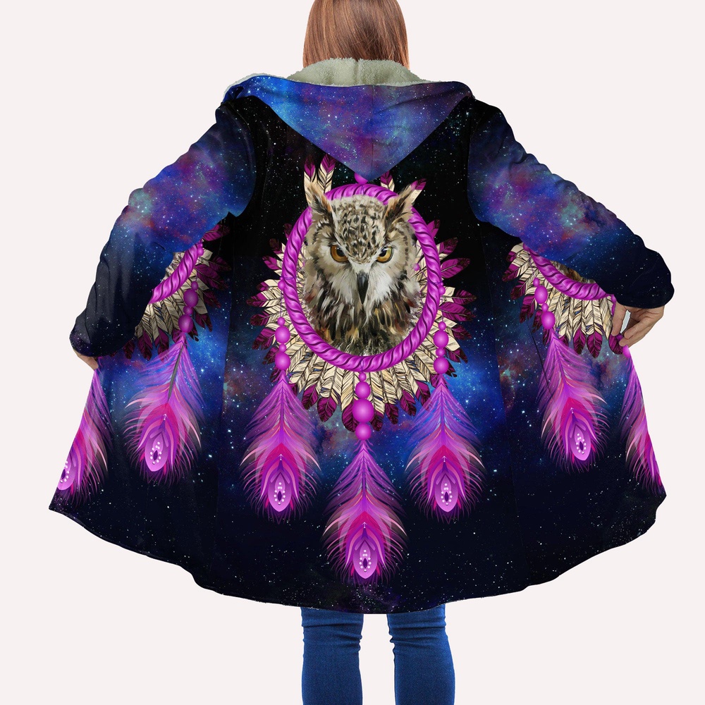 Native American Coat, Cosmos Owl Native American Hooded Cloak Coat, Native American Hoodies