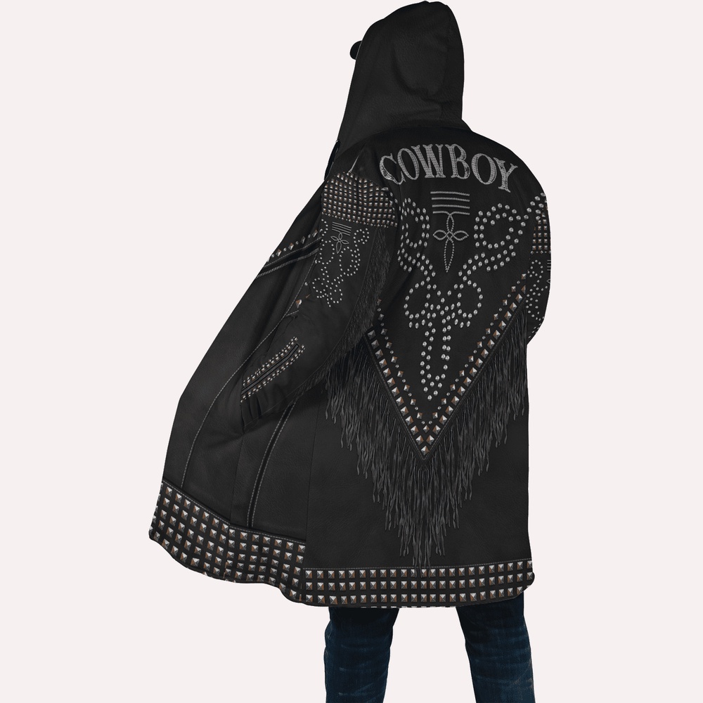 Native American Coat, Cowboy Stone Motifs Native American 3D All Over Printed Hooded Cloak Coat