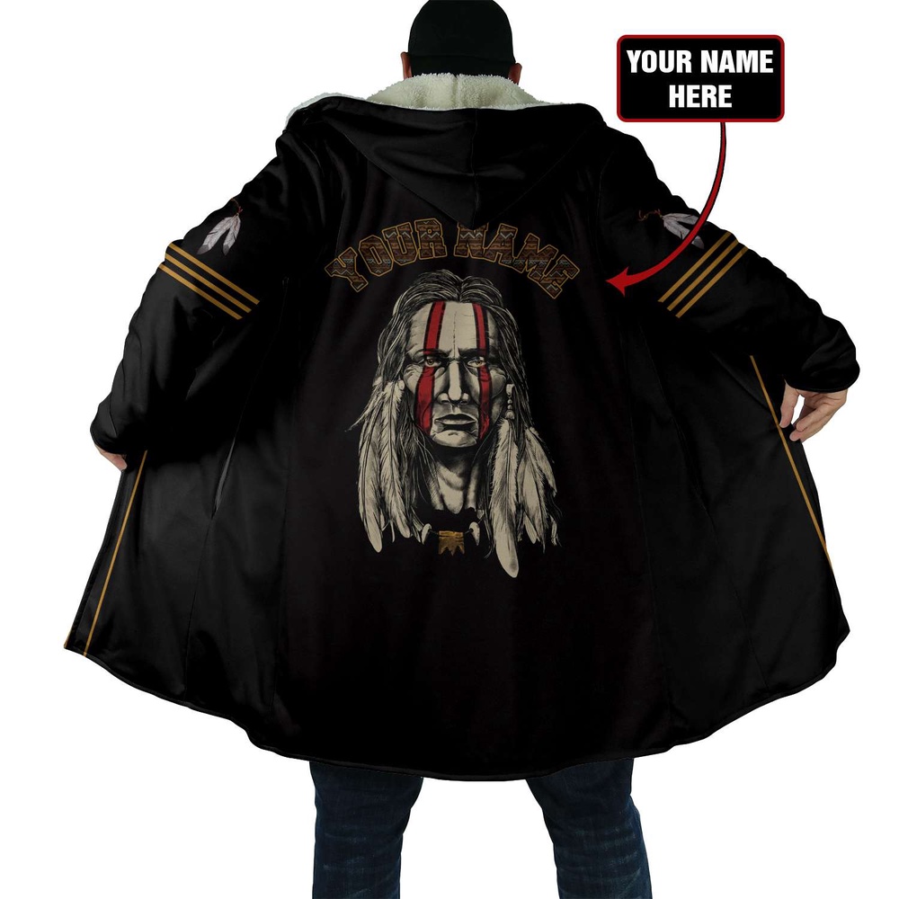 Native American Coat, Custom Name Aborigines Native American 3D All Over Printed Hooded Cloak Coat