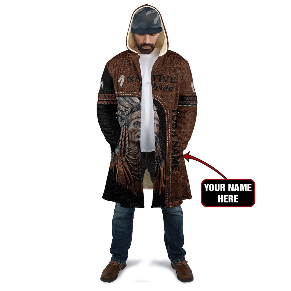 Native American Coat, Custom Name Tribal Crew Neck Native American 3D All Over Printed Hooded Cloak Coat