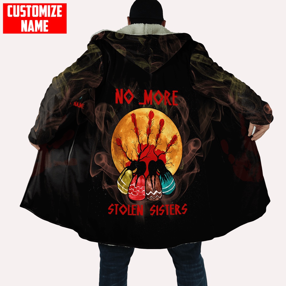 Native American Coat, Customized Name No More Stolen Sisters Native American 3D All Over Printed Hooded Cloak Coat