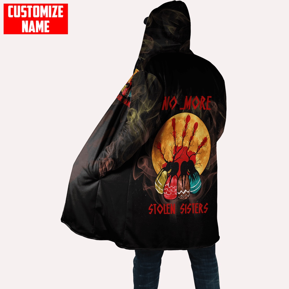 Native American Coat, Customized Name No More Stolen Sisters Native American 3D All Over Printed Hooded Cloak Coat