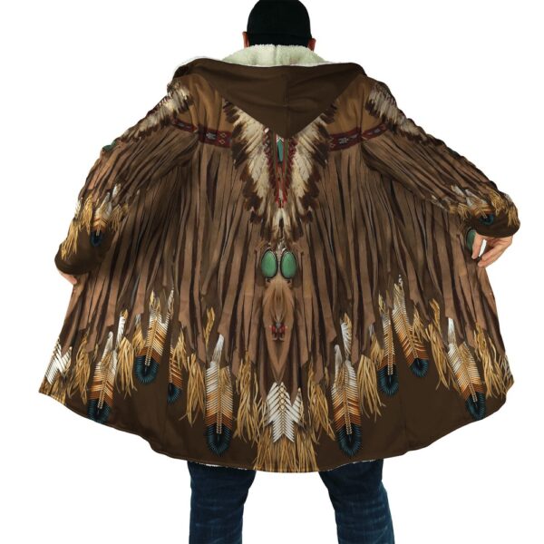 Native American Coat, Dark Brown Native American 3D All Over Printed Hooded Cloak Coat