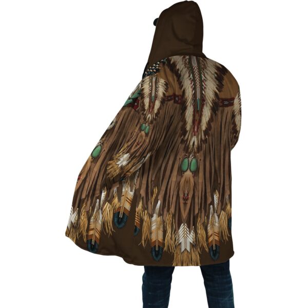 Native American Coat, Dark Brown Native American 3D All Over Printed Hooded Cloak Coat