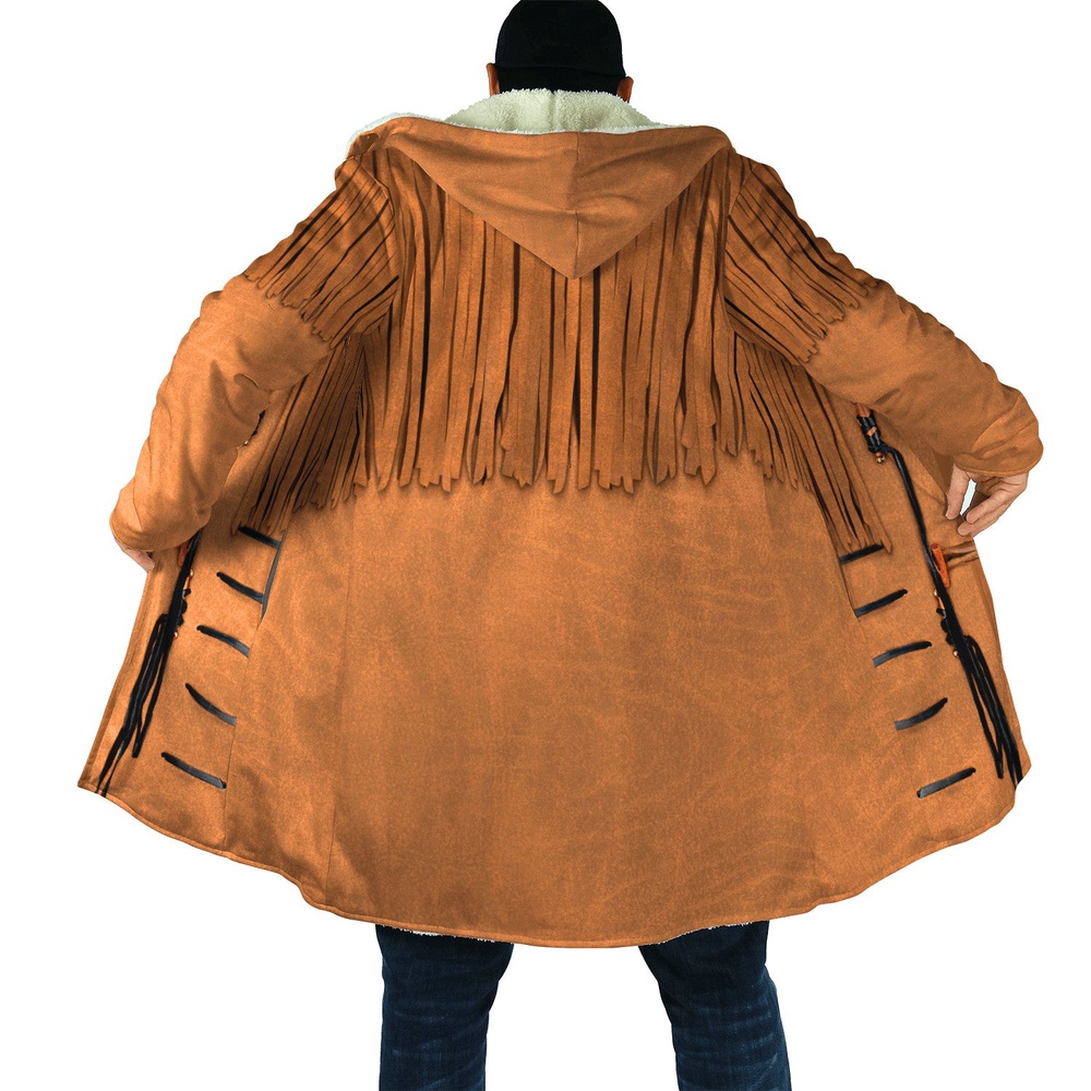 Native American Coat, Distinctive Brown Native American 3D All Over Printed Hooded Cloak Coat