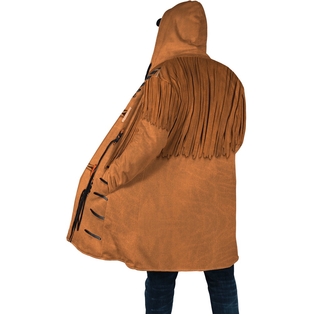 Native American Coat, Distinctive Brown Native American 3D All Over Printed Hooded Cloak Coat