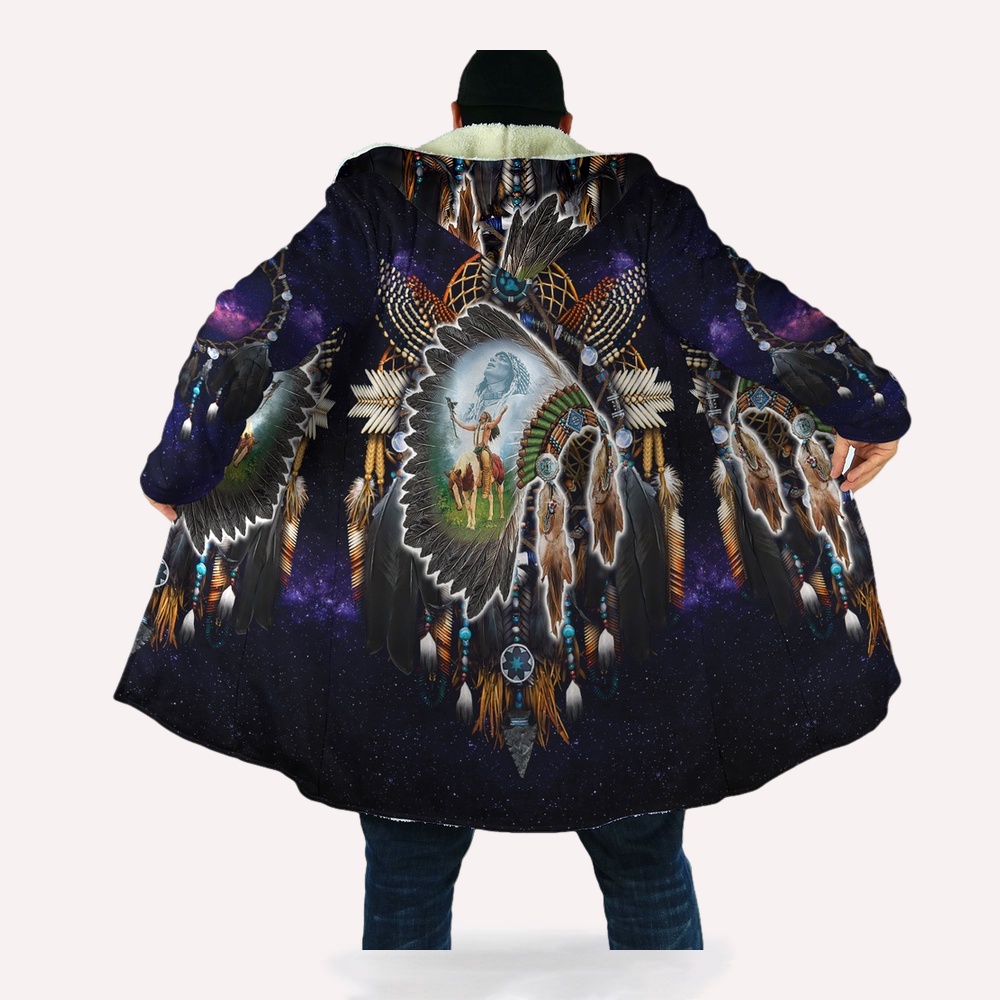 Native American Coat, Dream Catcher Protection Native American 3D All Over Printed Hooded Cloak Coat Native American Coat, Dream Catcher Protection Native American 3D All Over Printed Hooded Cloak Coat