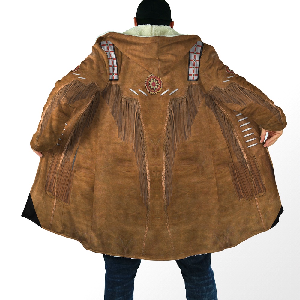 Native American Coat, Earthy Brown Native American 3D All Over Printed Hooded Cloak Coat Native American Coat, Earthy Brown Native American 3D All Over Printed Hooded Cloak Coat