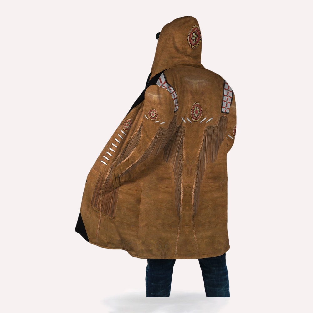 Native American Coat, Earthy Brown Native American 3D All Over Printed Hooded Cloak Coat Native American Coat, Earthy Brown Native American 3D All Over Printed Hooded Cloak Coat