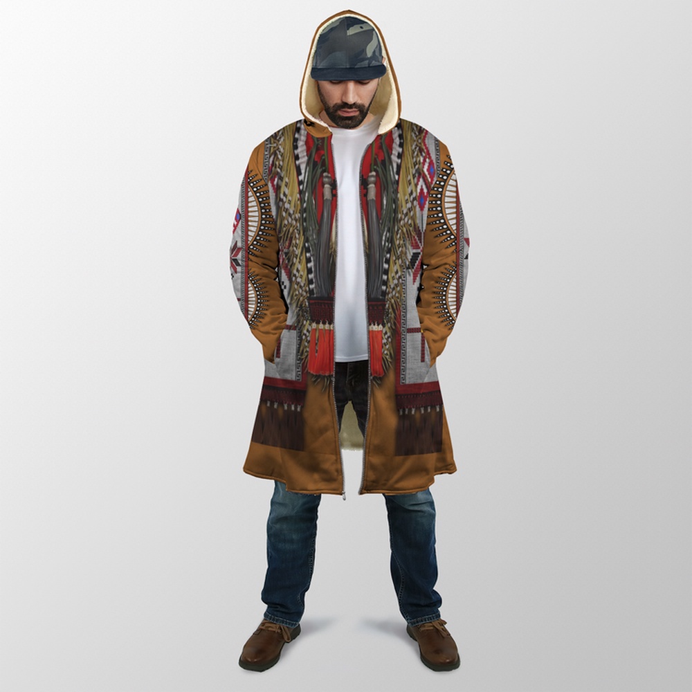 Native American Coat, Ethnic Totem Patterns Native American 3D All Over Printed Hooded Cloak Coat Native American Coat, Ethnic Totem Patterns Native American 3D All Over Printed Hooded Cloak Coat