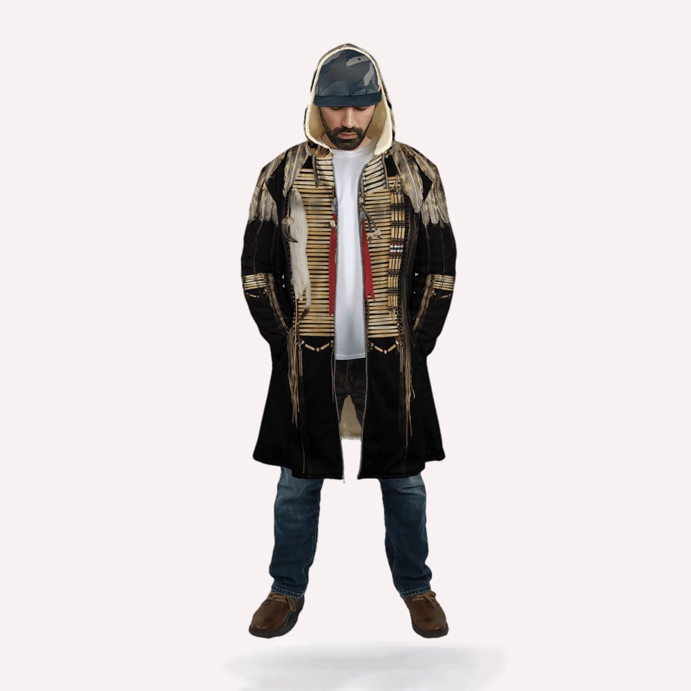 Native American Coat, Falcon Feathers Native American 3D All Over Printed Hooded Cloak Coat