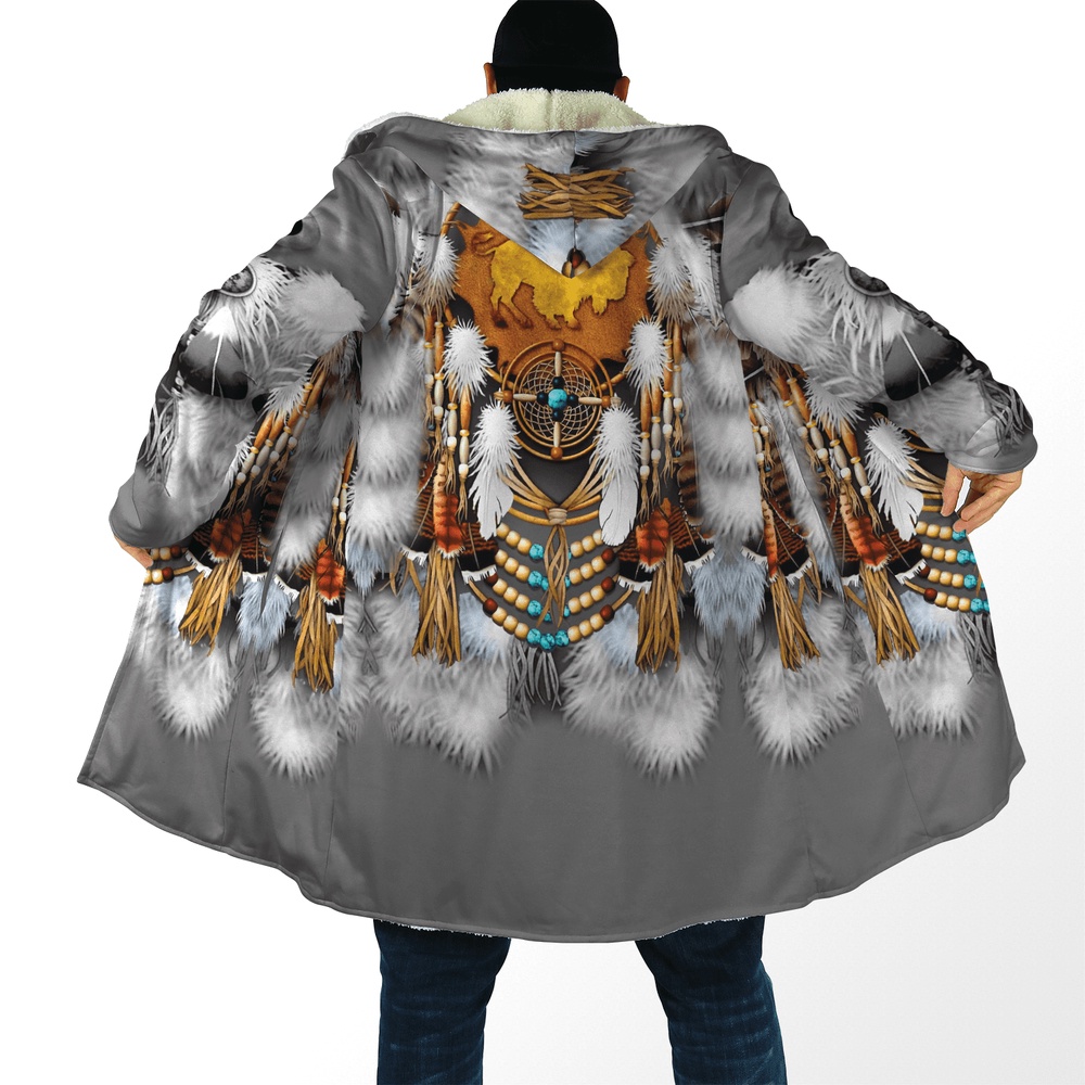 Native American Coat, Feather Pattern Native American 3D All Over Printed Hooded Cloak Coat Native American Coat, Feather Pattern Native American 3D All Over Printed Hooded Cloak Coat