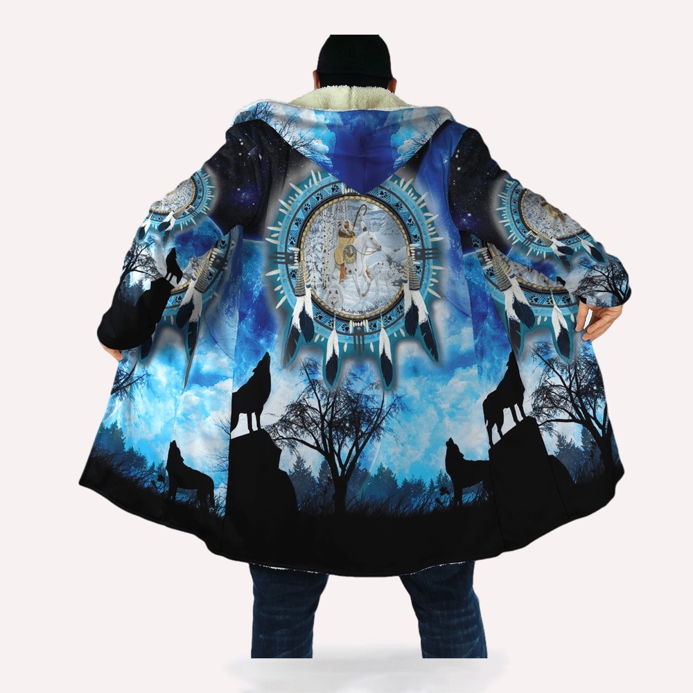Native American Coat, Freedom Vibes Native American 3D All Over Printed Hooded Cloak Coat