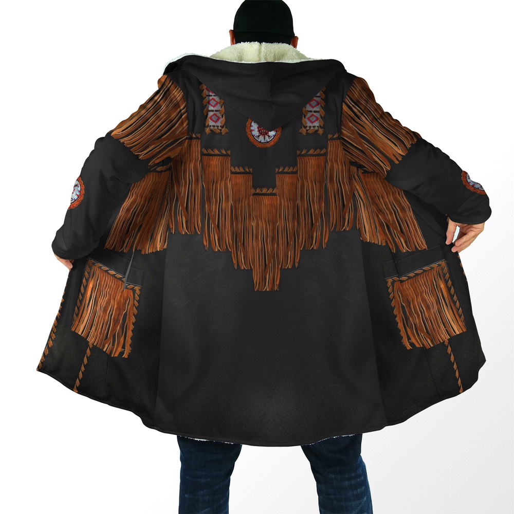 Native American Coat, Grungy Style Native American 3D All Over Printed Hooded Cloak Coat