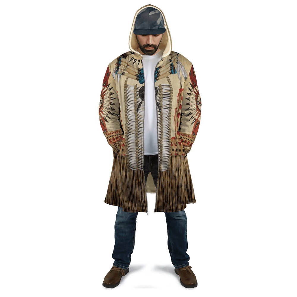 Native American Coat, Homeland Style Native American 3D All Over Printed Hooded Cloak Coat