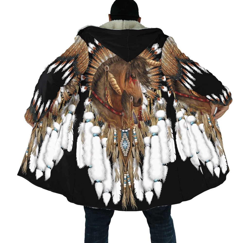 Native American Coat, Horse Pride Native American 3D All Over Printed Hooded Cloak Coat Native American Coat, Horse Pride Native American 3D All Over Printed Hooded Cloak Coat