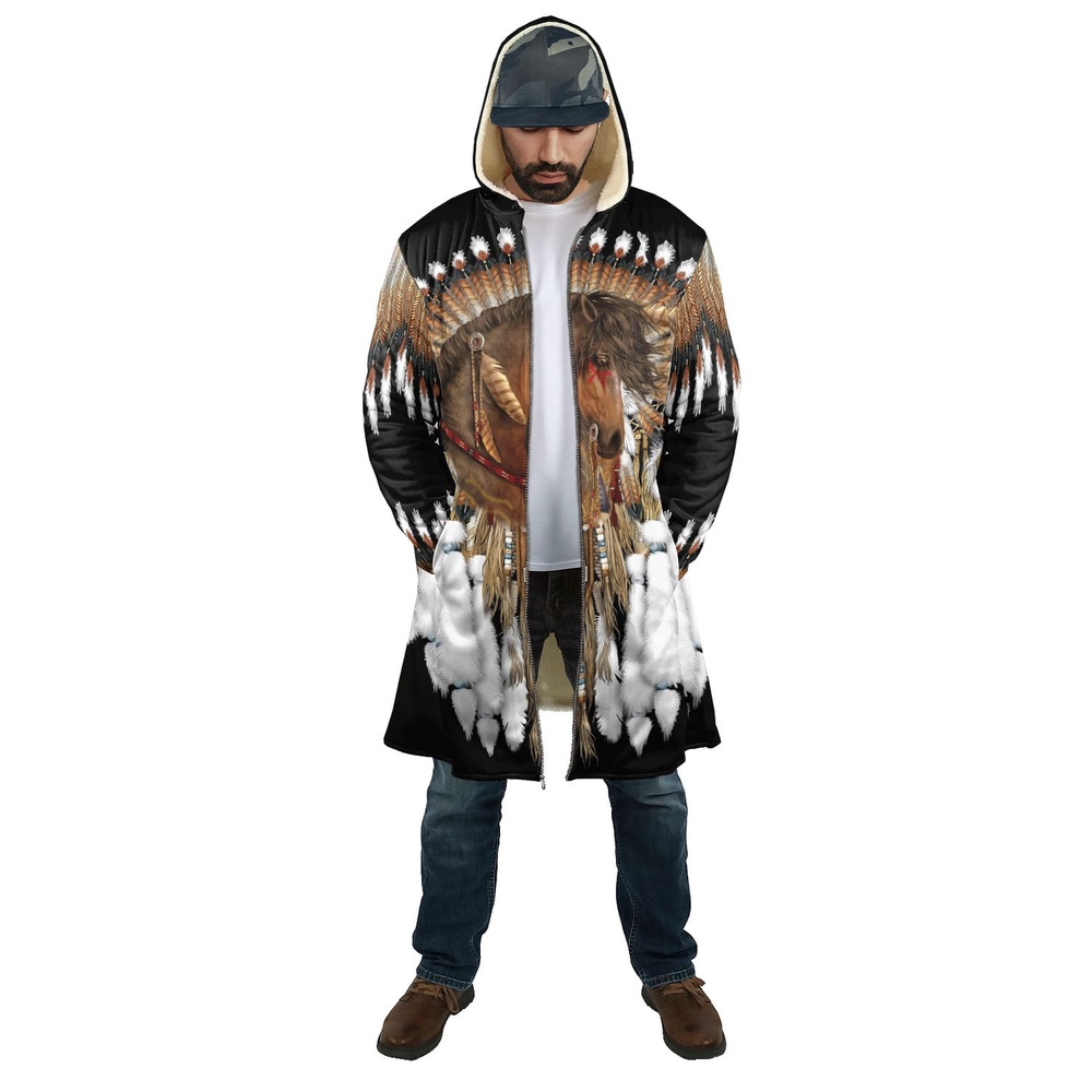 Native American Coat, Horse Pride Native American 3D All Over Printed Hooded Cloak Coat Native American Coat, Horse Pride Native American 3D All Over Printed Hooded Cloak Coat