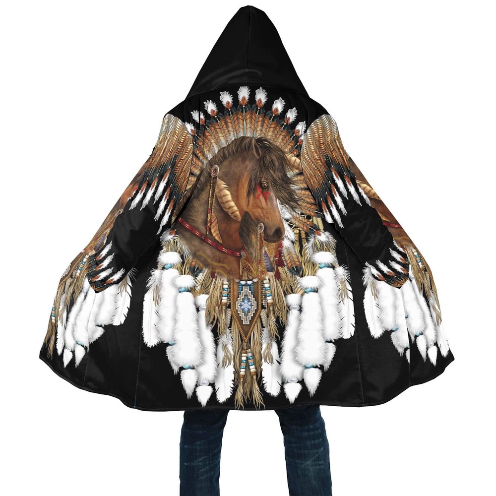 Native American Coat, Horse Pride Native American 3D All Over Printed Hooded Cloak Coat Native American Coat, Horse Pride Native American 3D All Over Printed Hooded Cloak Coat
