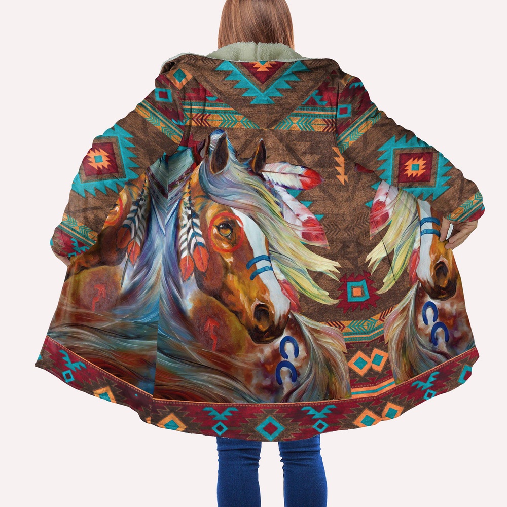 Native American Coat, Native Horse Native American Hooded Cloak Coat, Native American Hoodies Native American Coat, Native Horse Native American Hooded Cloak Coat, Native American Hoodies