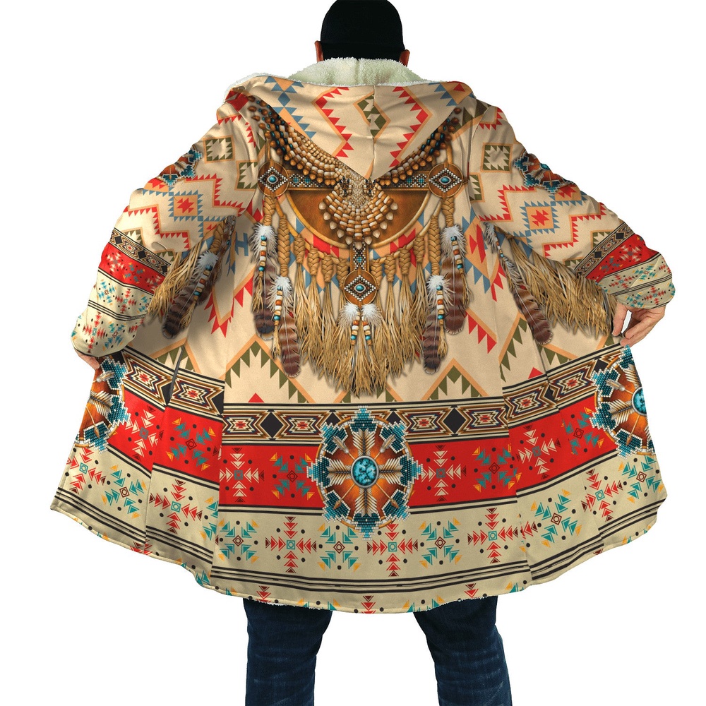 Native American Coat, Owl Patterns Native American 3D All Over Printed Hooded Cloak Coat Native American Coat, Owl Patterns Native American 3D All Over Printed Hooded Cloak Coat