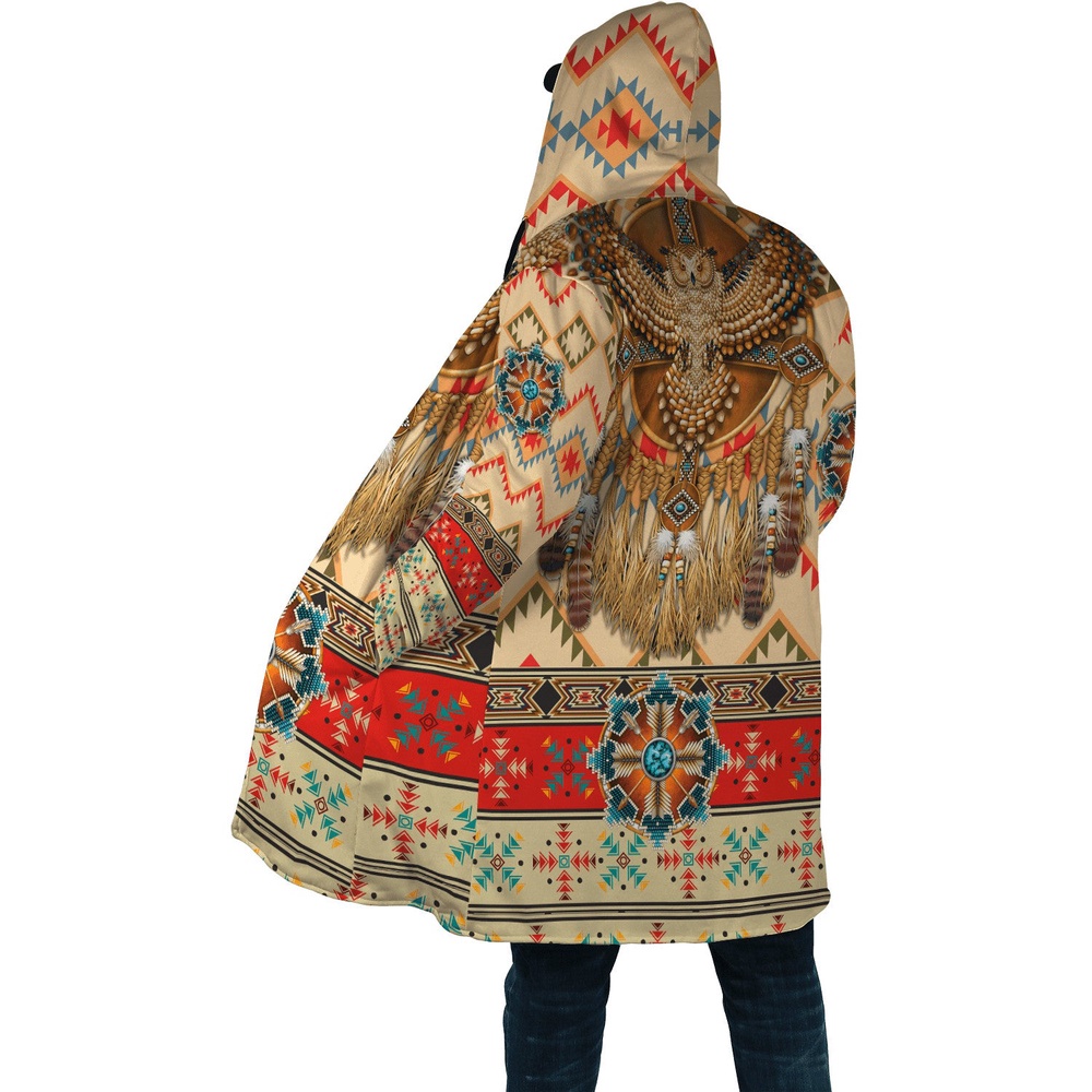Native American Coat, Owl Patterns Native American 3D All Over Printed Hooded Cloak Coat Native American Coat, Owl Patterns Native American 3D All Over Printed Hooded Cloak Coat