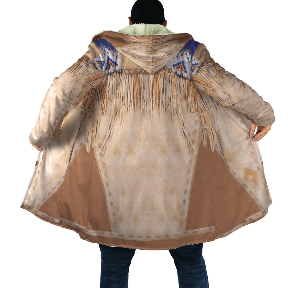 Native American Coat, Pale Brown Native American 3D All Over Printed Hooded Cloak Coat