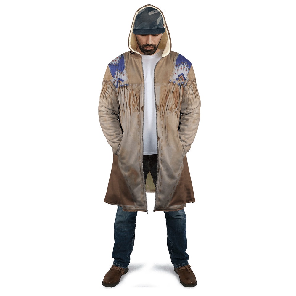 Native American Coat, Pale Brown Native American 3D All Over Printed Hooded Cloak Coat