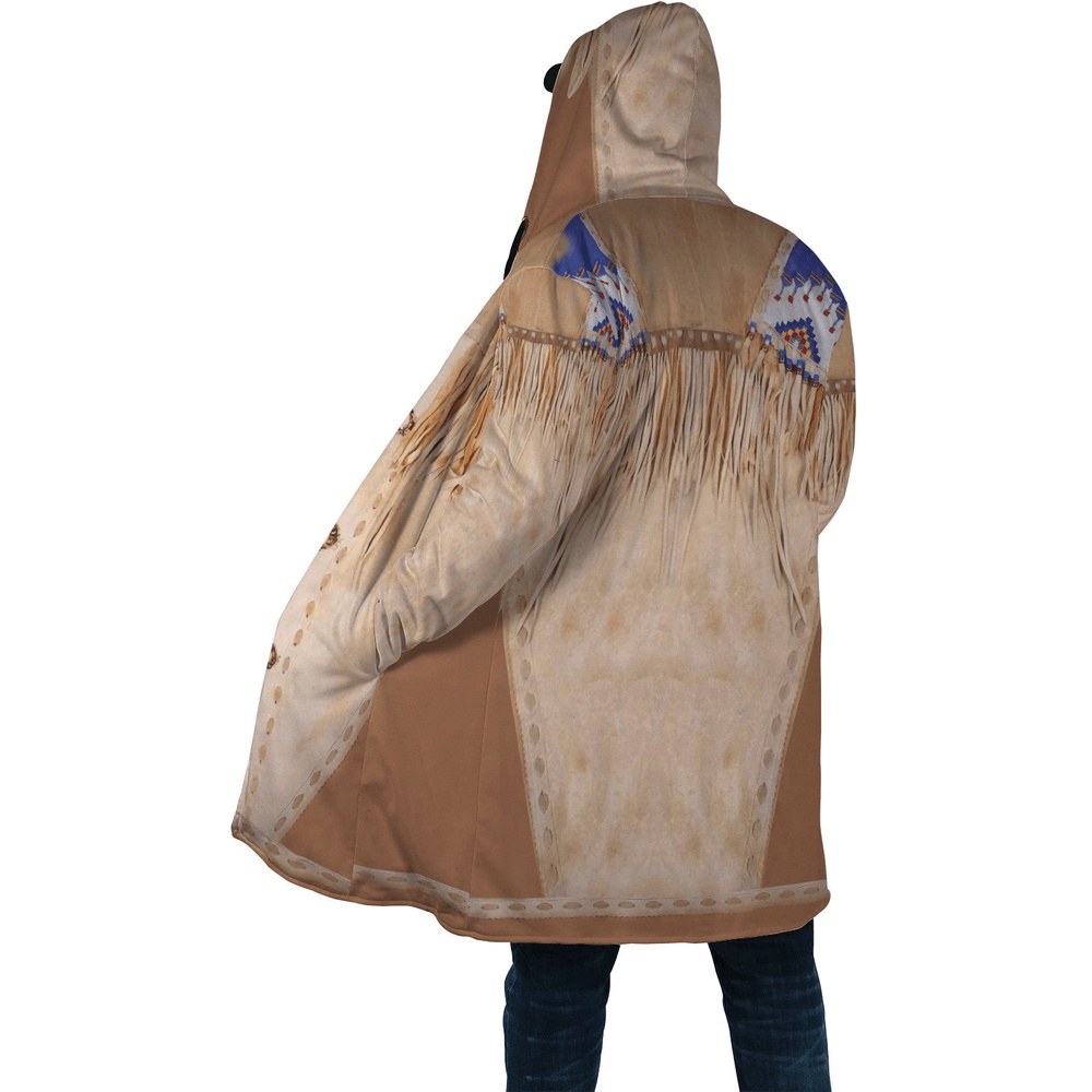 Native American Coat, Pale Brown Native American 3D All Over Printed Hooded Cloak Coat