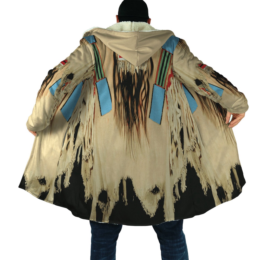 Native American Coat, Proud Heritage Fashion Native American 3D All Over Printed Hooded Cloak Coat