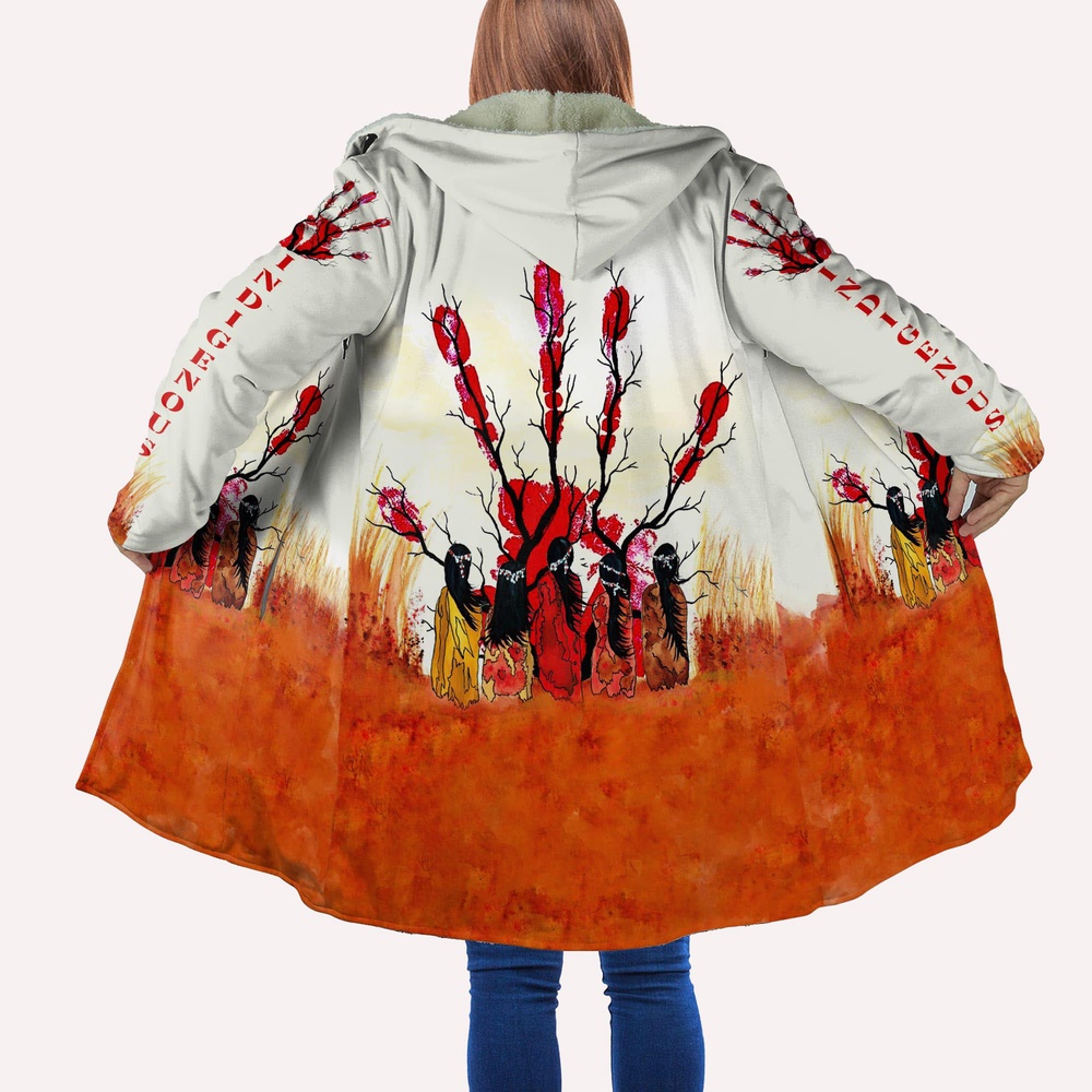 Native American Coat, Red Hand Indigenous Native American Hooded Cloak Coat, Native American Hoodies