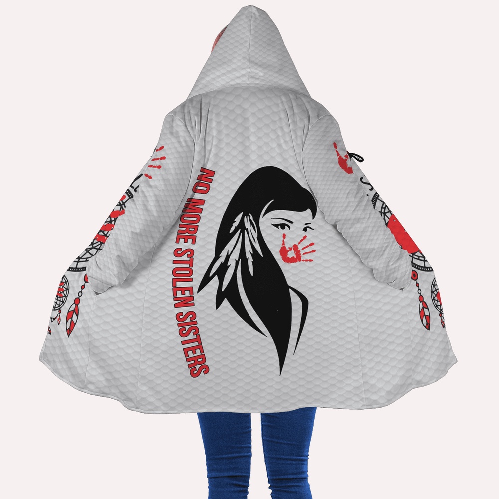 Native American Coat, Red Hand No More Stolen Sister Native American Hooded Cloak Coat, Native American Hoodies