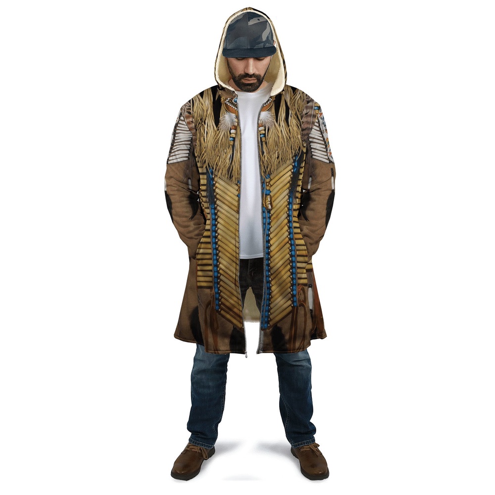 Native American Coat, Reminisce Native American 3D All Over Printed Hooded Cloak Coat