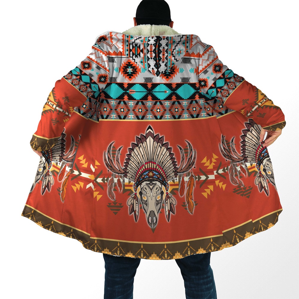 Native American Coat, Retro Tribal Style Native American 3D All Over Printed Hooded Cloak Coat Native American Coat, Retro Tribal Style Native American 3D All Over Printed Hooded Cloak Coat