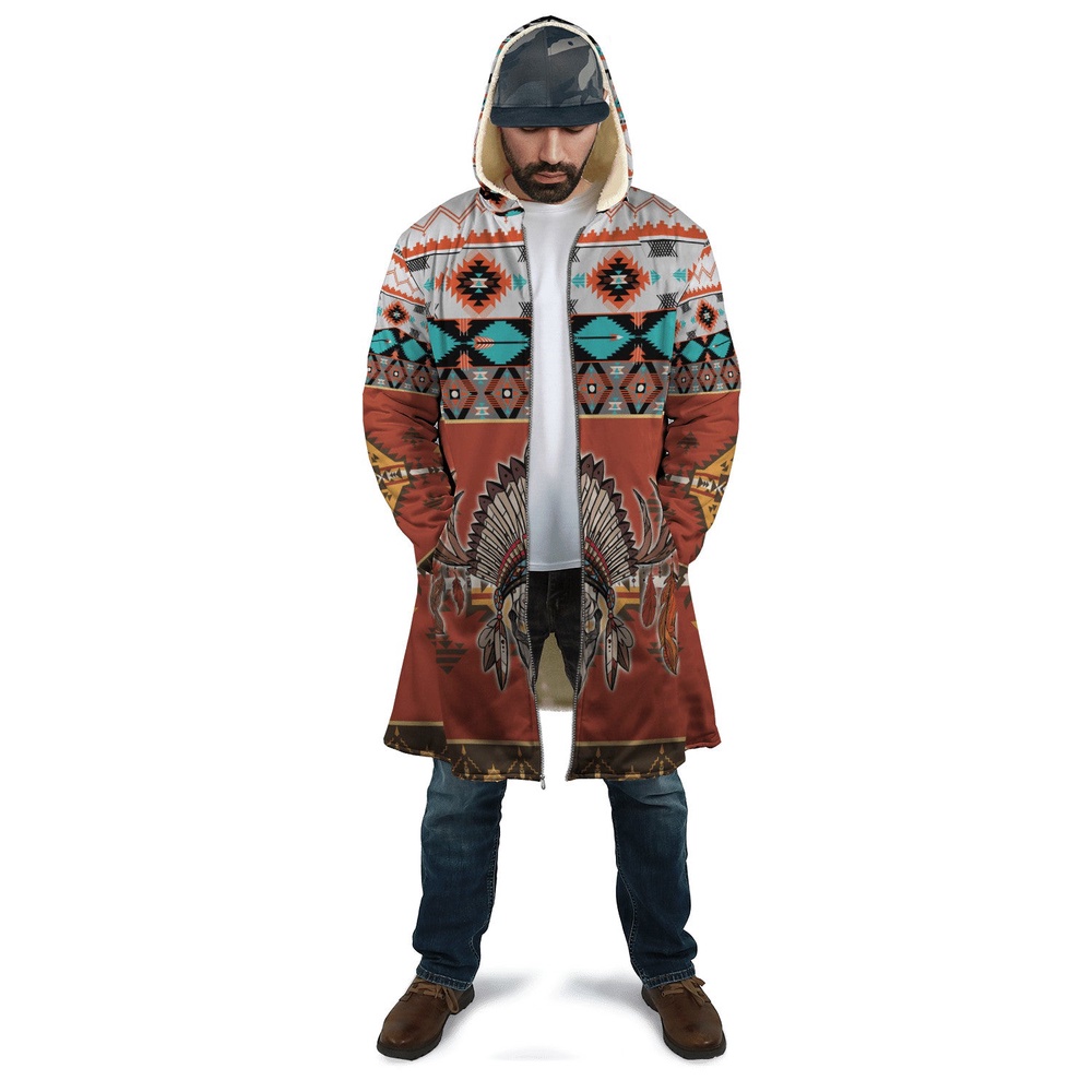 Native American Coat, Retro Tribal Style Native American 3D All Over Printed Hooded Cloak Coat Native American Coat, Retro Tribal Style Native American 3D All Over Printed Hooded Cloak Coat