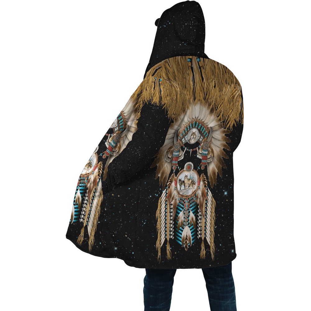 Native American Coat, Retro Tribal Style Pattern Native American 3D All Over Printed Hooded Cloak Coat