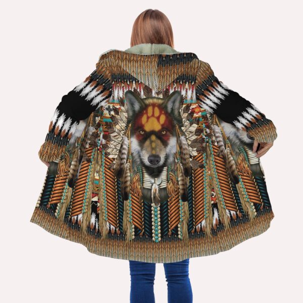 Native American Coat, Retro Tribal Wolf Native American All Over Printed Hooded Cloak Coat, Native American Hoodies