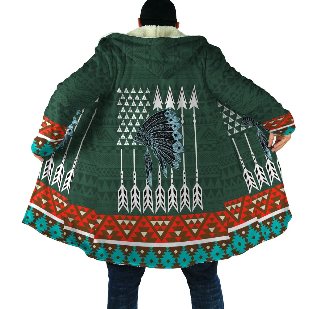 Native American Coat, Show Determination Native American 3D All Over Printed Hooded Cloak Coat