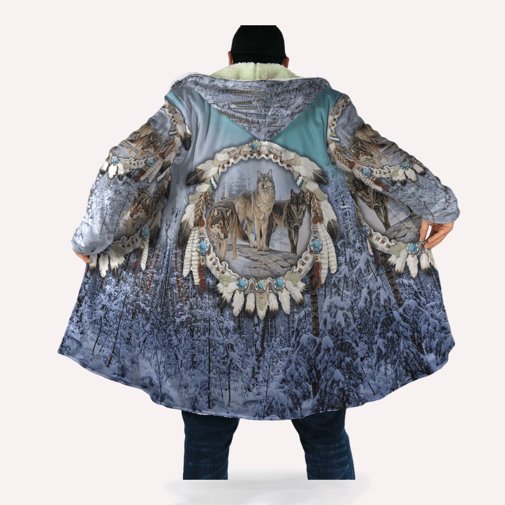 Native American Coat, Snowy Forest Native American 3D All Over Printed Hooded Cloak Coat