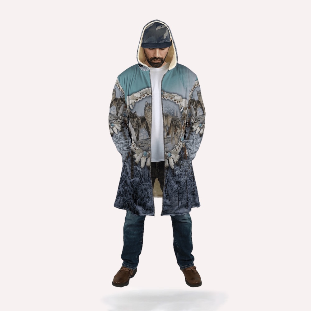 Native American Coat, Snowy Forest Native American 3D All Over Printed Hooded Cloak Coat