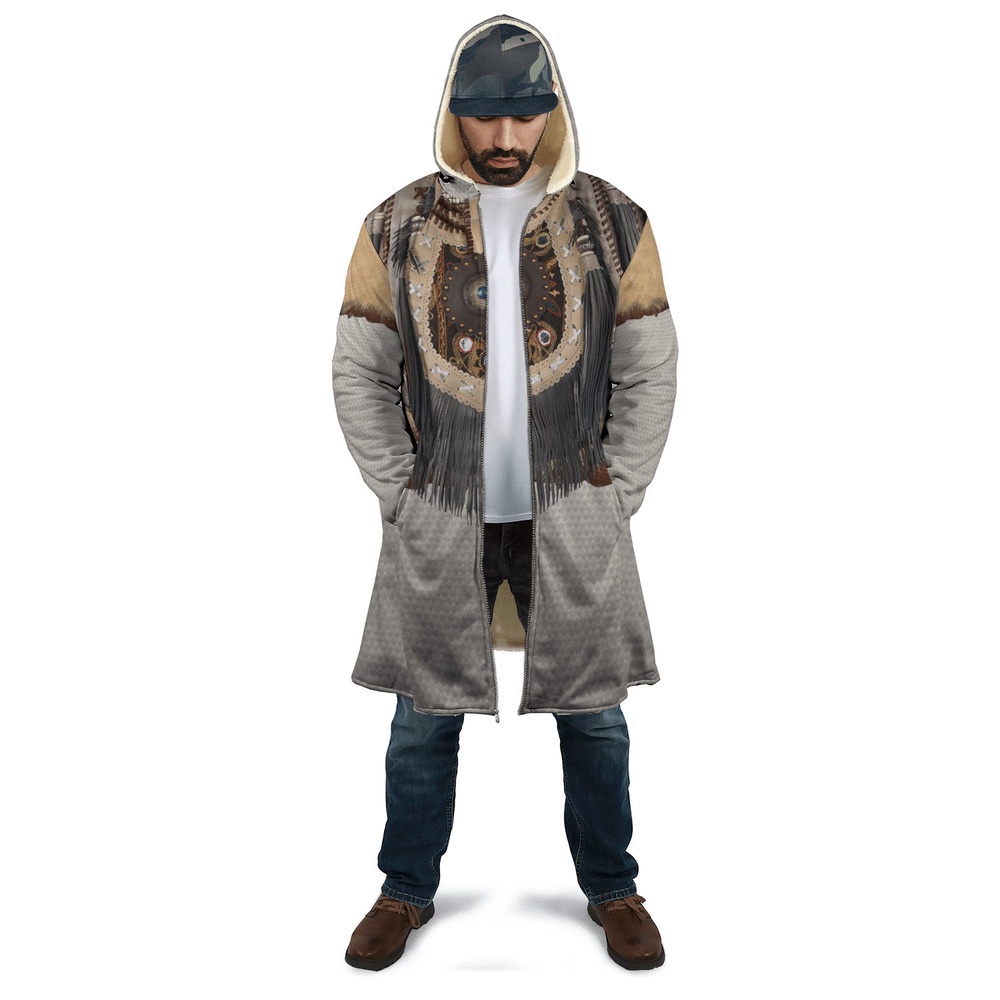 Native American Coat, Sun Symbol Native American 3D All Over Printed Hooded Cloak Coat