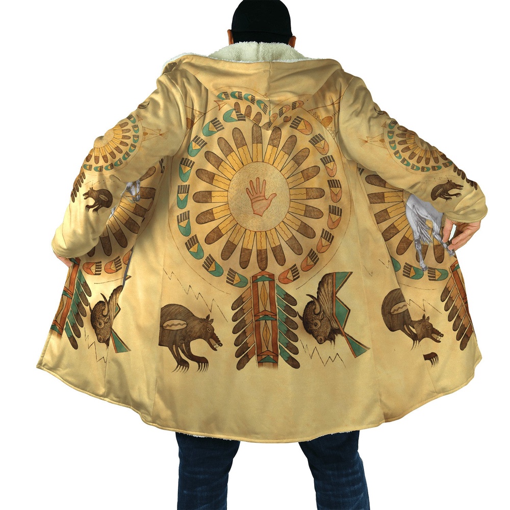 Native American Coat, Survival Native American 3D All Over Printed Hooded Cloak Coat Native American Coat, Survival Native American 3D All Over Printed Hooded Cloak Coat